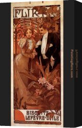 Alfons Mucha 3 Canvas Paintings - Flirt by Alphonse Maria Mucha
