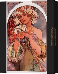 Alfons Mucha 3 Canvas Paintings - Flower by Alphonse Maria Mucha
