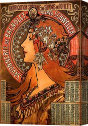Alfons Mucha 3 Canvas Paintings - Savonnerie de Bagnolet by Alphonse Maria Mucha
