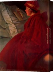 Alfons Mucha 3 Canvas Paintings - The Red Cape by Alphonse Maria Mucha
