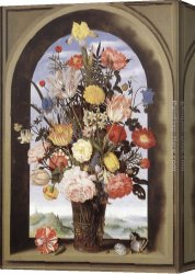 Elder Canvas Paintings - Bouquet in an Arched Window by Ambrosius Bosschaert the Elder