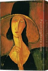Amedeo Canvas Paintings - Jeanne Hebuterne in Large Hat by Amedeo Modigliani