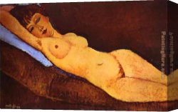Amedeo Canvas Paintings - Reclining Nude with Blue Cushion by Amedeo Modigliani
