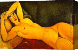 Arms Canvas Paintings - Reclining Nude with Left Arm Resting on Forehead by Amedeo Modigliani