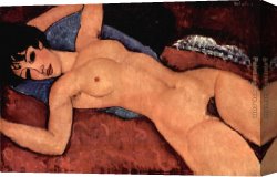 Red Circles II Canvas Paintings - Red Nude by Amedeo Modigliani