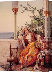 A Venetian Balcony Canvas Paintings - On the Balcony by Amedeo Momo Simonetti