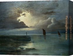Achenbach Canvas Paintings - Sonnenuntergang am Meer mit aufziehendem Gewitter by Andreas Achenbach