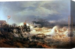 Achenbach Canvas Paintings - Storm at Dutch Coast by Andreas Achenbach