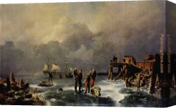 La Varenne De St. Hilaire Canvas Paintings - Ufer des zugefrorenen Meeres by Andreas Achenbach