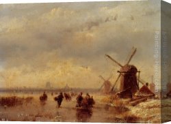 Schelfhout Canvas Paintings - Frozen Winter Landscape by Andreas Schelfhout