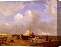 Schelfhout Canvas Paintings - Moored on the Beach by Andreas Schelfhout
