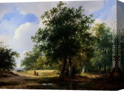 Schelfhout Canvas Paintings - Peasants In A Cornfield by Andreas Schelfhout