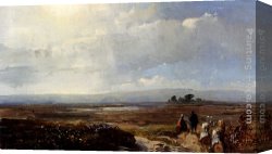 Schelfhout Canvas Paintings - Travellers In An Extensive Landscape by Andreas Schelfhout