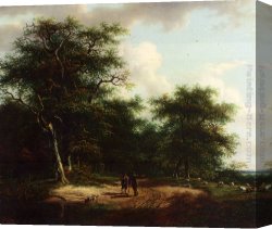 Schelfhout Canvas Paintings - Two Figures In A Summer Landscape by Andreas Schelfhout