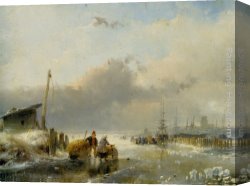 Schelfhout Canvas Paintings - View of Dordrecht by Andreas Schelfhout