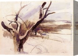 A Farmyard Scene in Winter Canvas Paintings - Winter Farm Scene by Andrew Wyeth