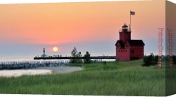 Lighthouse Canvas Paintings - 18 X 30 Big Red Lighthouse by Andy