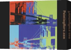 Warhol Canvas Paintings - Brooklyn Bridge Orange Blue Lime by Andy Warhol