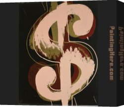 Sign Canvas Paintings - dollar sign beige and red by Andy Warhol