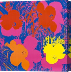 Yellow Canvas Paintings - Flowers, 1970 (Red, Yellow, Orange on Blue by Andy Warhol