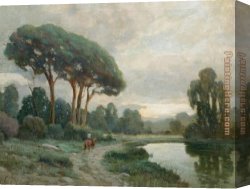 Landscape with a Lake Canvas Paintings - LANDSCAPE WITH RIDER AND LAKE by Angel Espoy