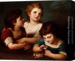Nest Canvas Paintings - Children With A Bird's Nest And Flowers by Angelica Kauffmann