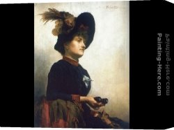 Portrait of a Young Lady Canvas Paintings - Portrait of a Lady with Opera Glasses by Anna Bilinska Bohdanowicz