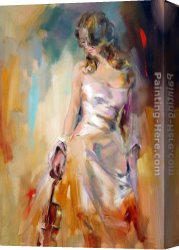 Violin And Glass Canvas Paintings - Holding The Violin by Anna Razumovskaya