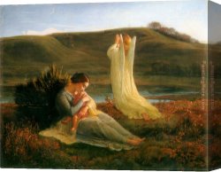 Janmot Canvas Paintings - Le Poeme de l'ame - L'Ange et la mere by Anne-Francois-Louis Janmot