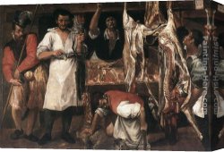 Carracci Canvas Paintings - Butcher's Shop by Annibale Carracci
