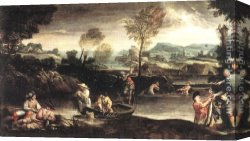 Carracci Canvas Paintings - Fishing by Annibale Carracci