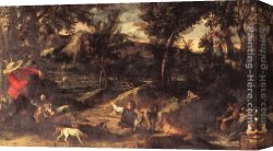 Carracci Canvas Paintings - Hunting by Annibale Carracci