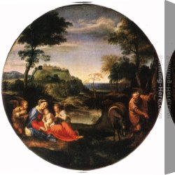 Carracci Canvas Paintings - Rest on Flight into Egypt by Annibale Carracci