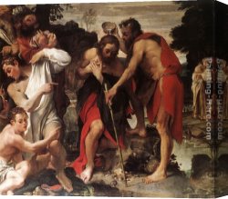 Carracci Canvas Paintings - The Baptism of Christ by Annibale Carracci