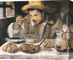 Carracci Canvas Paintings - The Bean Eater by Annibale Carracci