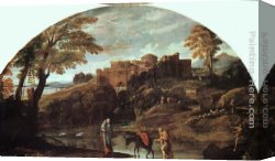 Carracci Canvas Paintings - The Flight into Egypt by Annibale Carracci