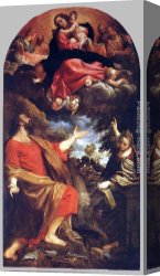 Carracci Canvas Paintings - The Virgin Appears to St. Luke and Catherine by Annibale Carracci