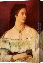 Friedrich Bamberger Canvas Paintings - Portrait Of A Lady Wearing A Pearl Necklace by Anselm Friedrich Feuerbach
