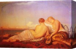 Antoine Canvas Paintings - Les Deux Odalisques Contemplant Le Bosphore by Antoine Auguste Ernest Hebert