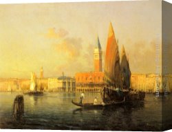 Antoine Canvas Paintings - A View of Venice from Isola di S. Georgio by Antoine Bouvard