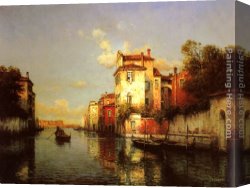 Venetian Canvas Paintings - Gondola on a Venetian Canal by Antoine Bouvard