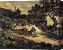 Antoine Canvas Paintings - Lions near their Den by Antoine Louis Barye