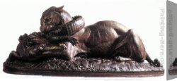 Antoine Canvas Paintings - Tiger Devouring a Gavial Crocodile of the Ganges by Antoine Louis Barye