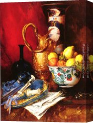 Antoine Canvas Paintings - A Still Life with a Bowl of Fruit by Antoine Vollon
