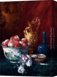 Antoine Canvas Paintings - Still Life With Peaches by Antoine Vollon