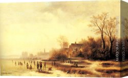 Anton Canvas Paintings - Figures in a Frozen Winter Landscape by Anton Doll