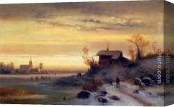 Anton Canvas Paintings - Figures in a Winter Landscape by Anton Doll