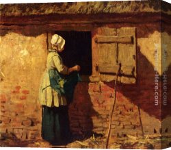 Anton Canvas Paintings - A Peasant Woman By A Barn by Anton Mauve