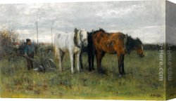 Anton Canvas Paintings - A Ploughing Farmer by Anton Mauve