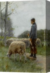 Anton Canvas Paintings - A Shepherd and His Flock by Anton Mauve